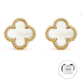 KLOVAR LONDON White Pearl Clover Earrings 925 Silver 18k Gold Plated