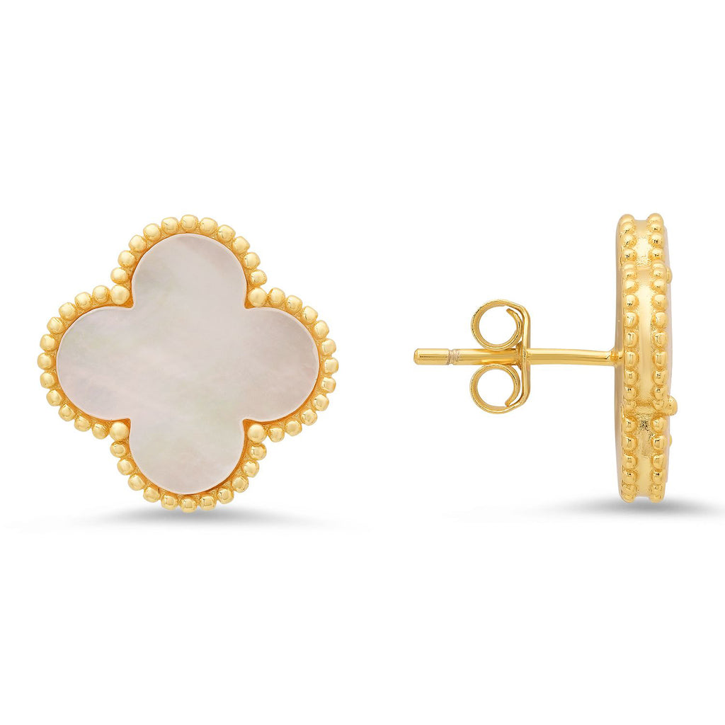 KLOVAR LONDON White Pearl Clover Earrings 925 Silver 18k Gold Plated