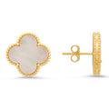 KLOVAR LONDON White Pearl Clover Earrings 925 Silver 18k Gold Plated