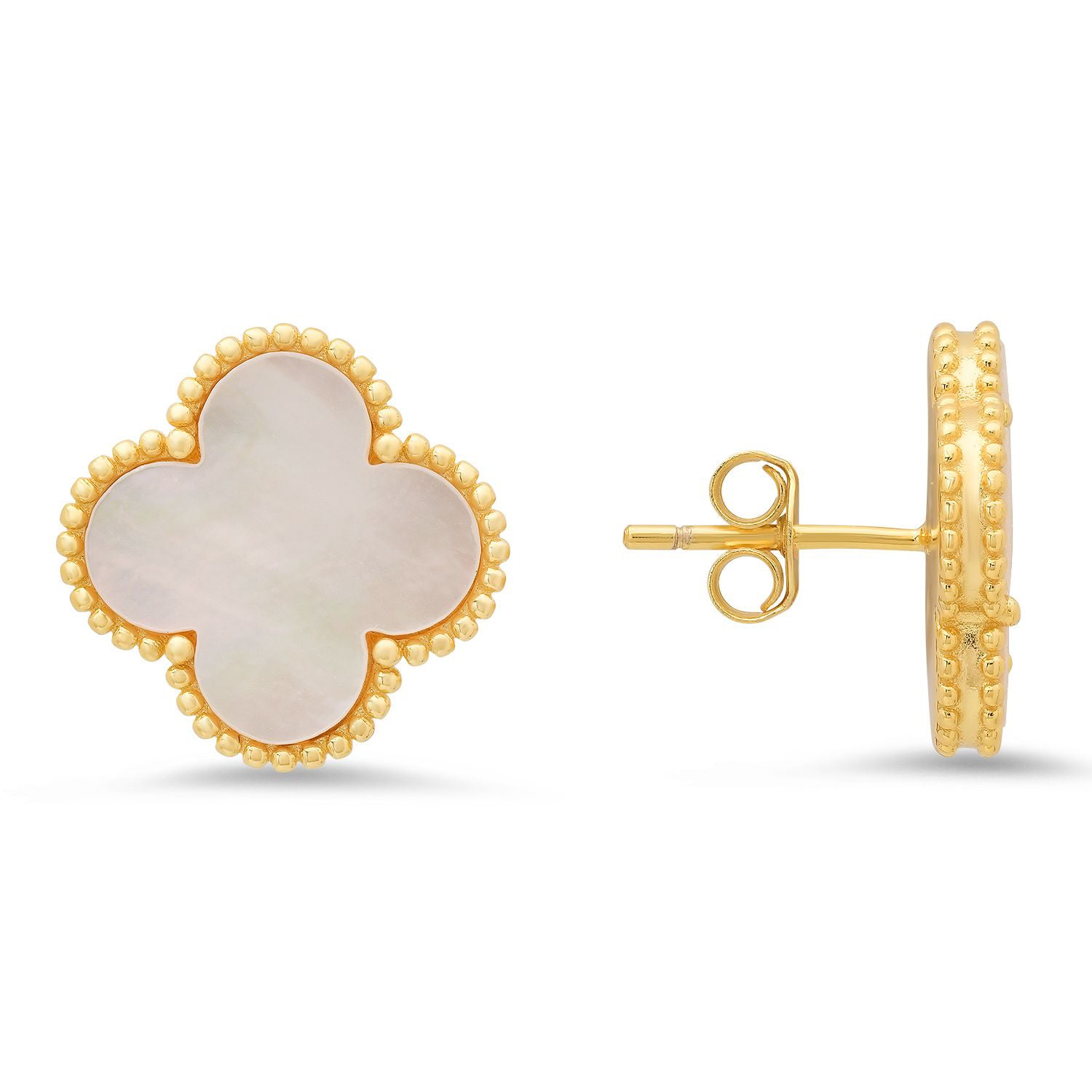 KLOVAR LONDON White Pearl Clover Earrings 925 Silver 18k Gold Plated